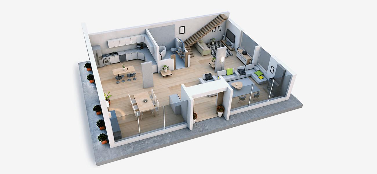 开放房屋平面图3D设计